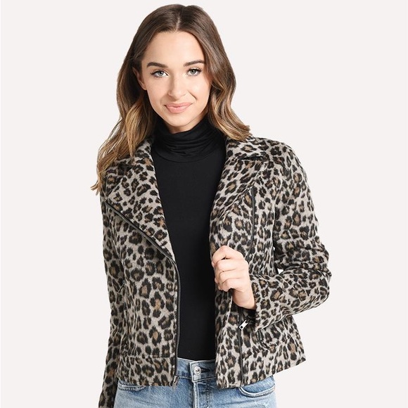 cupcakes & cashmere Jackets & Blazers - CUPCAKES AND CASHMERE MARGAUX MOTO LEOPARD PRINT JACKET
